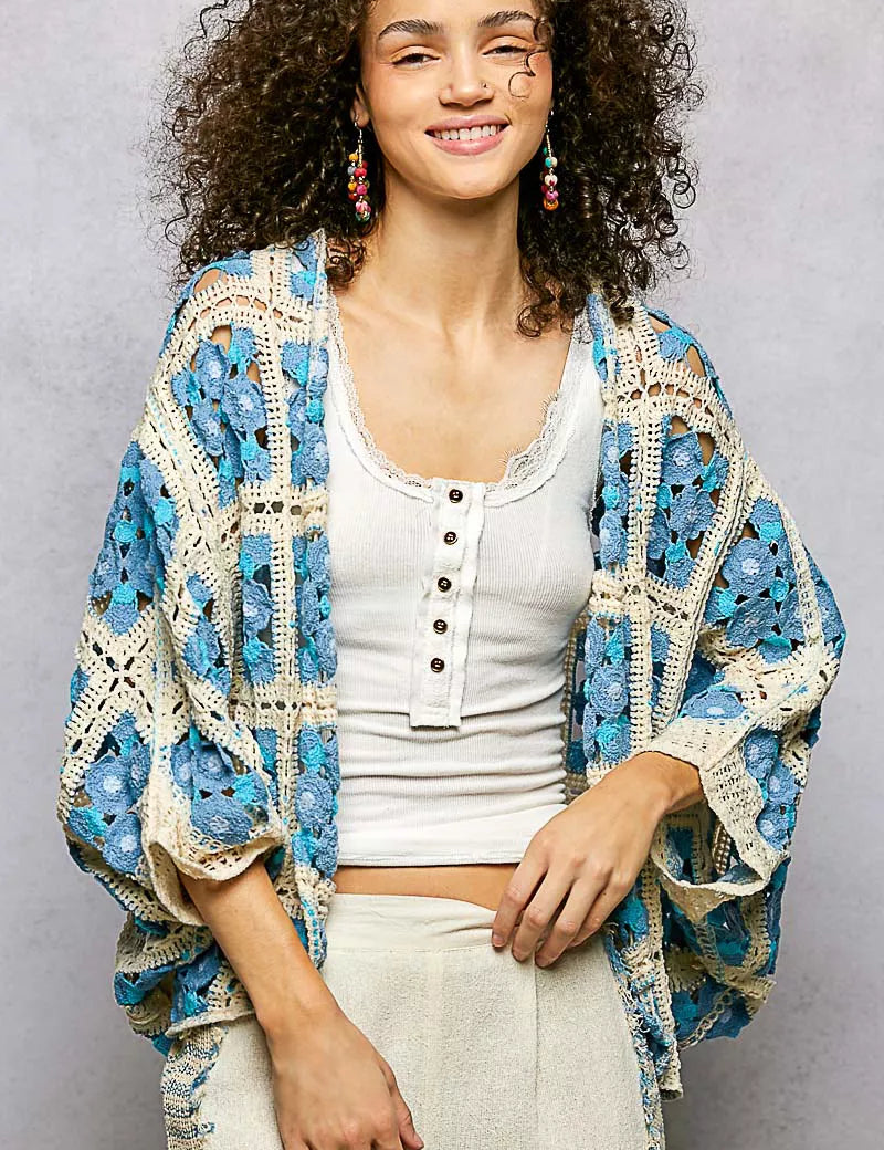 POL Open Front Floral Crochet Cardigan on Simply Obsessed