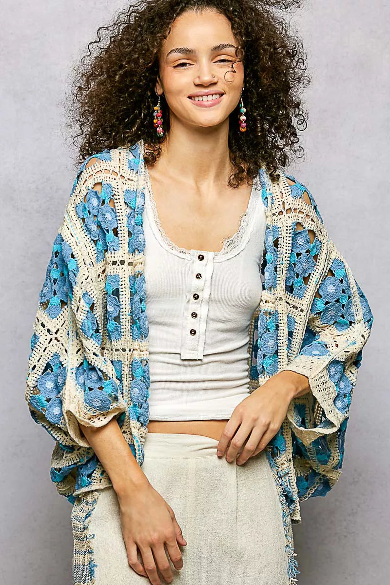 POL Open Front Floral Crochet Cardigan on Simply Obsessed