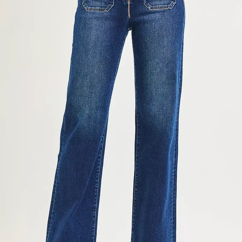 RISEN Full Size High Rise Wide Leg Jeans with Front Tie Detail Plus Size on Simply Obsessed