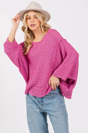 SAGE + FIG Distressed Asymmetrical Open Stitch Sweater on Simply Obsessed