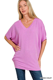 Zenana Raised Rib V-Neck Batwing Top on Simply Obsessed