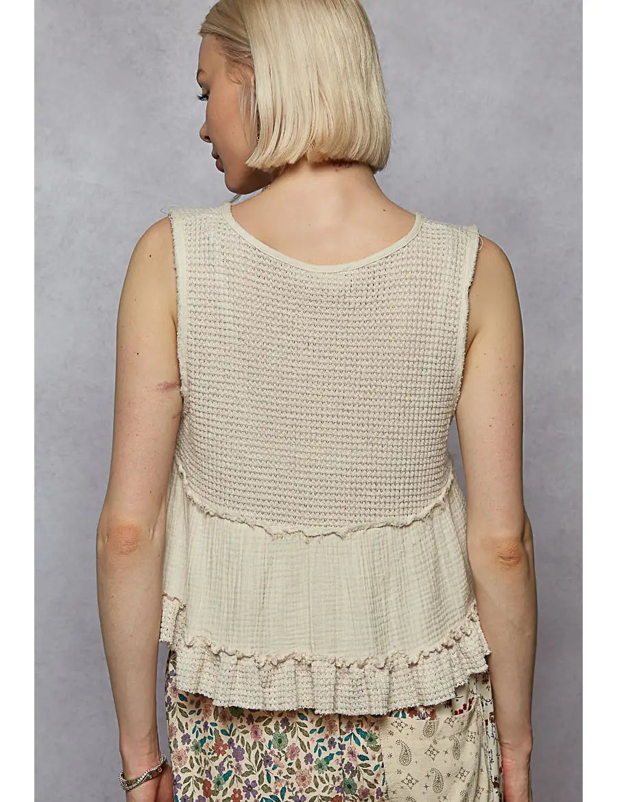 POL Sleeveless Contrast Cropped Babydoll Top on Simply Obsessed