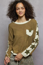 POL Round Neck Long Sleever T-Shirt with Star Patch on Simply Obsessed