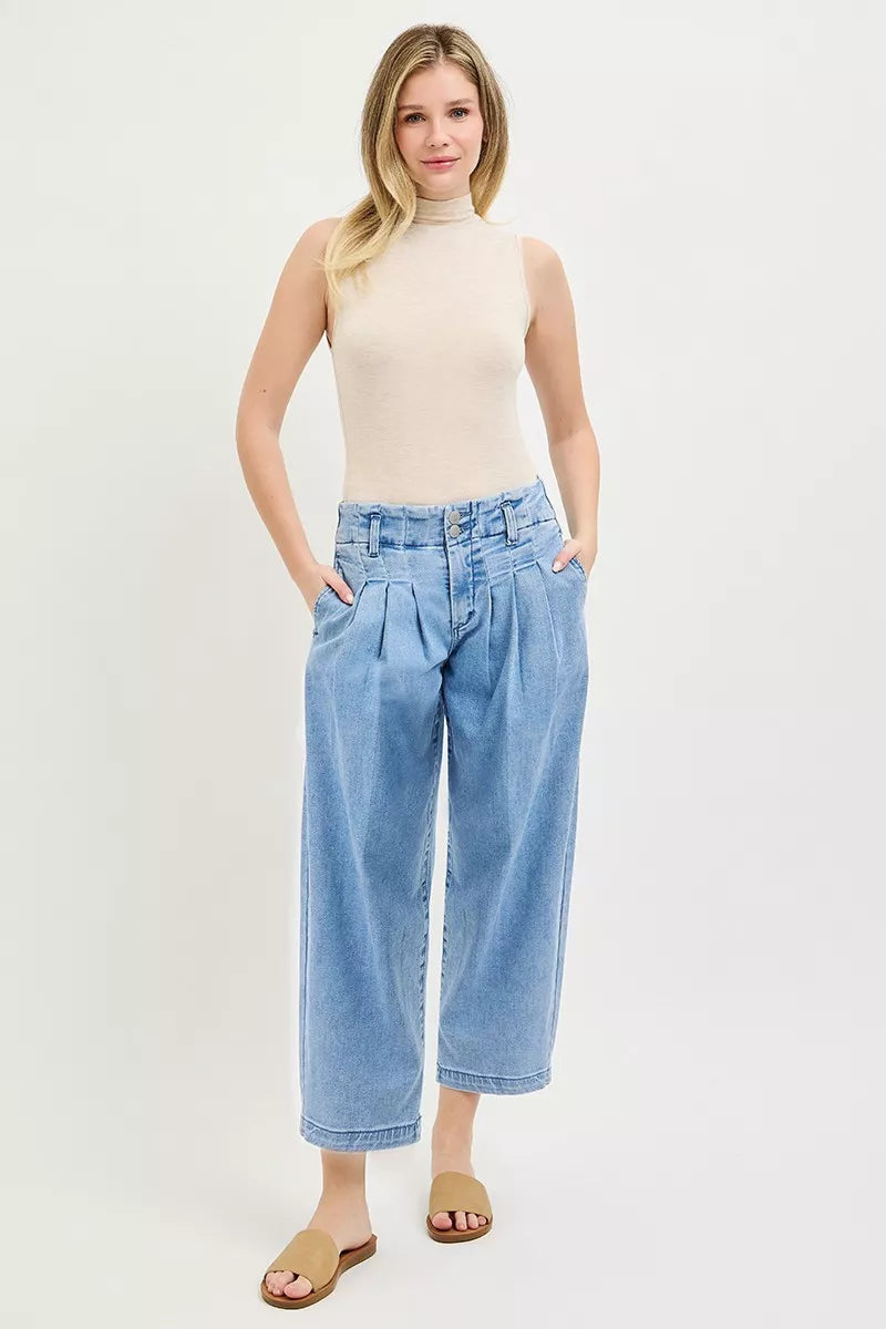 RISEN Slouchy Crop Barrel Pleated Jeans on Simply Obsessed