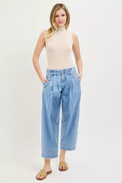 RISEN Slouchy Crop Barrel Pleated Jeans on Simply Obsessed