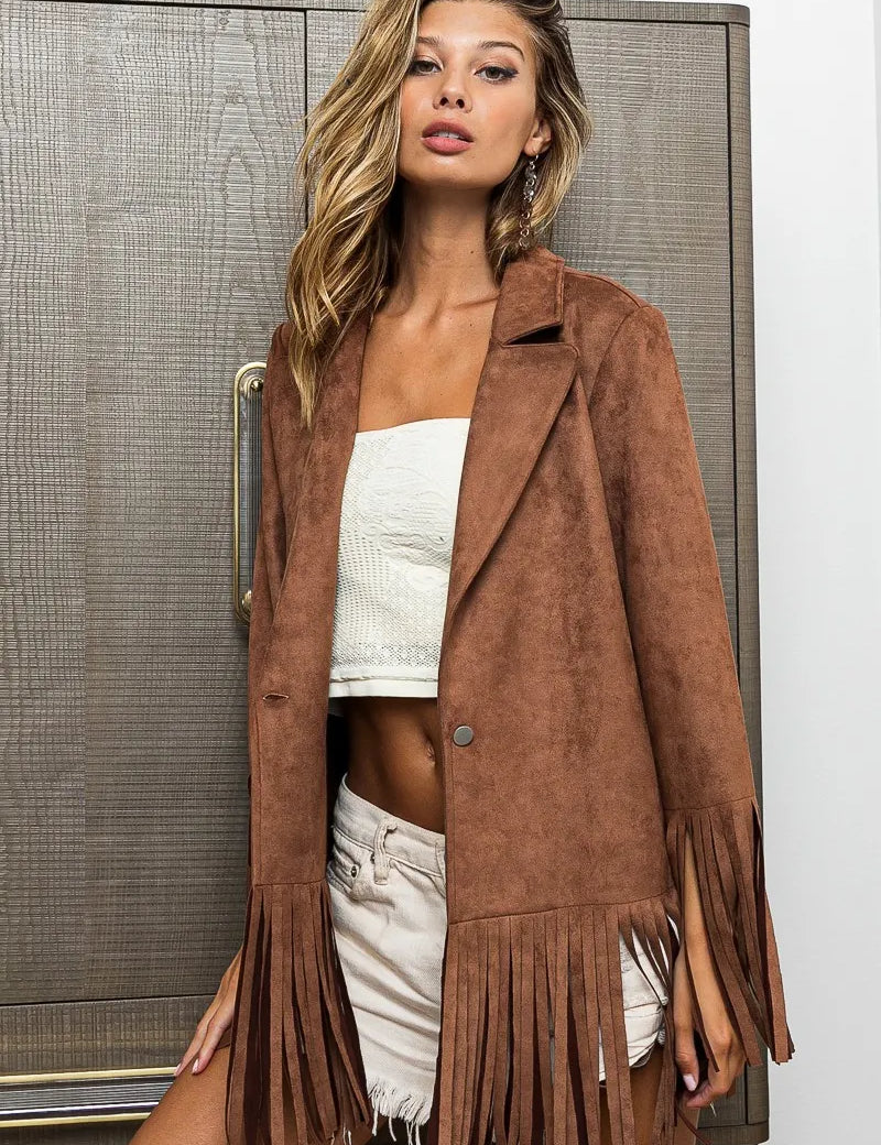 BiBi Single Blazer with Fringed Hem on Simply Obsessed