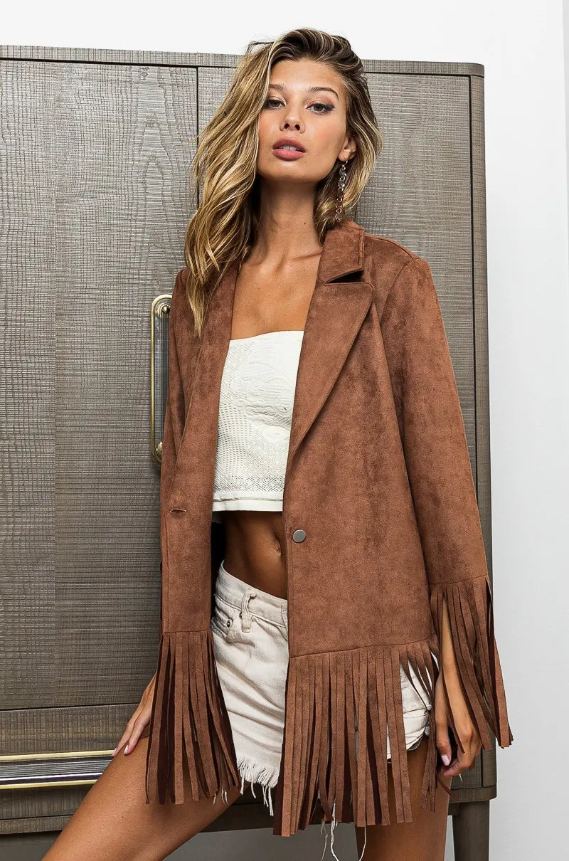 BiBi Single Blazer with Fringed Hem on Simply Obsessed