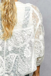 POL Open Front Crochet Cardigan with Floral Embroidery on Simply Obsessed