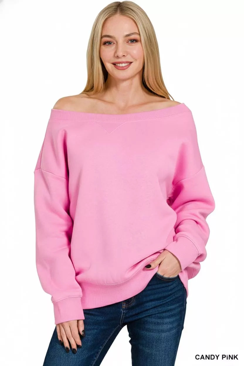 Zenana Fleece Boat Neck Sweatshirt on Simply Obsessed