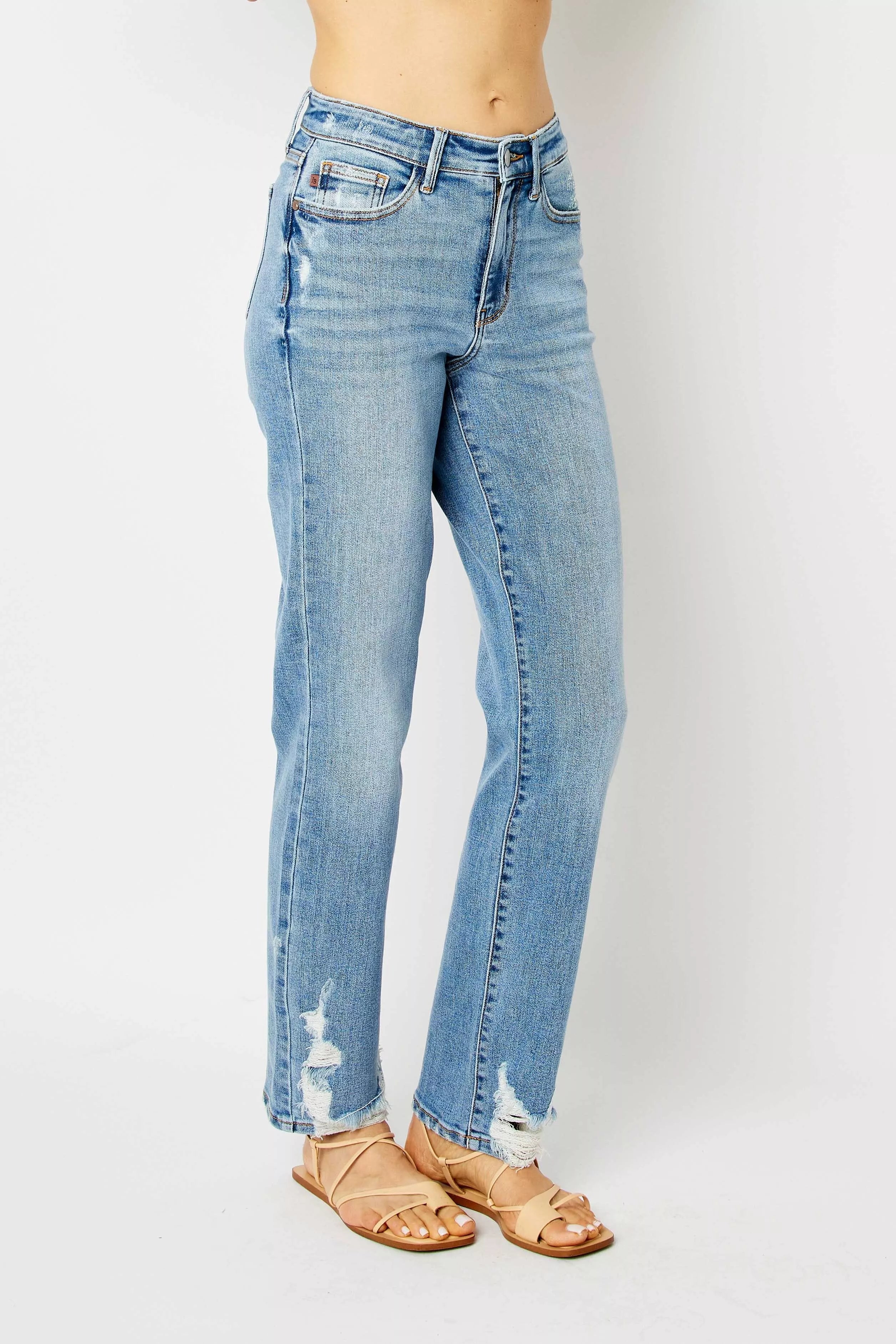 Judy Blue Full Size High Waist Straight Jeans with Heavy Destroy Plus Size on Simply Obsessed