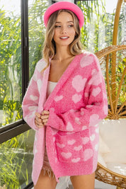 BIBI Heart Color Block V-Beck Knit Cardigan with Pockets on Simply Obsessed
