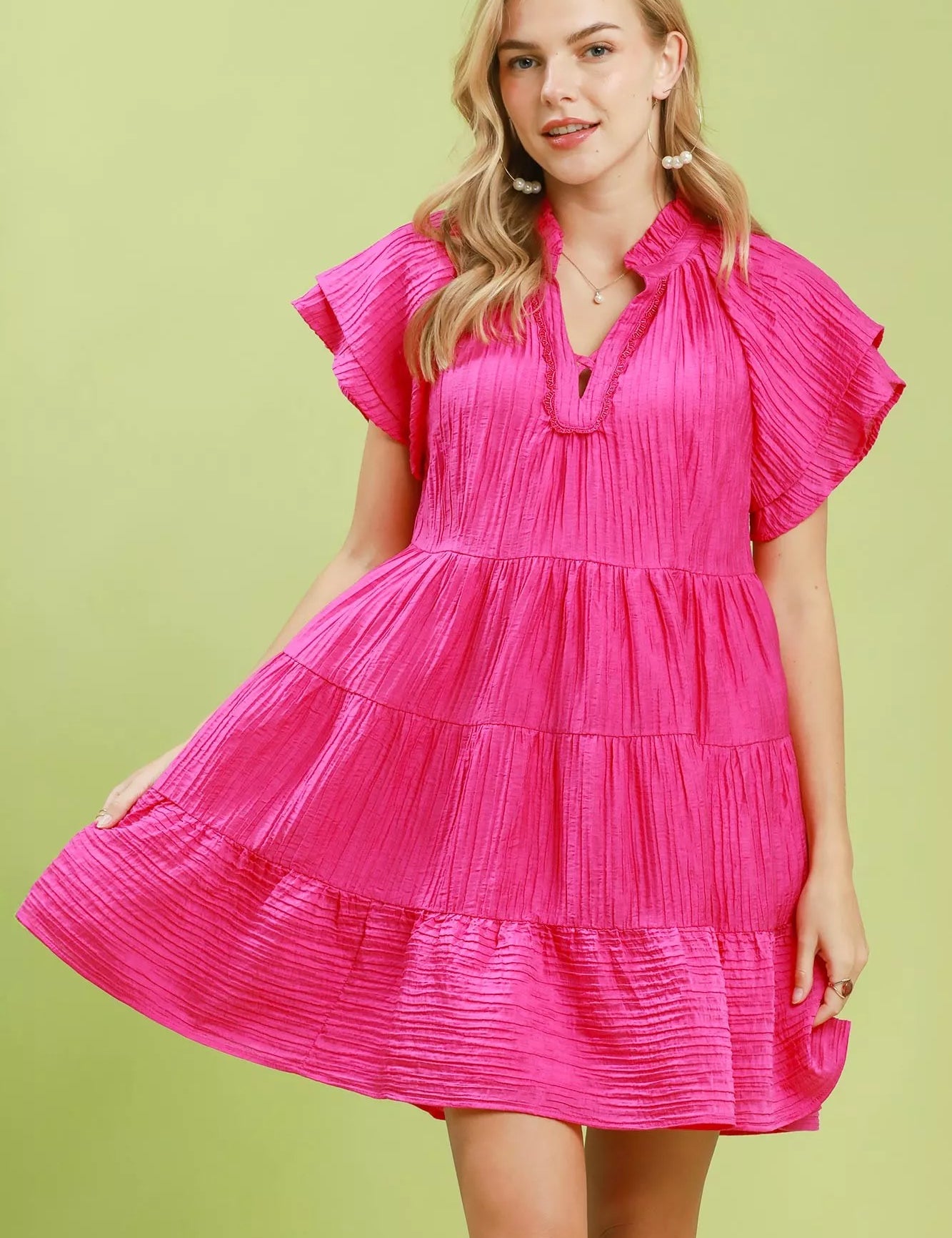 UMGEE Tiered Ruffle Sleeve Textured Mini Dress on Simply Obsessed