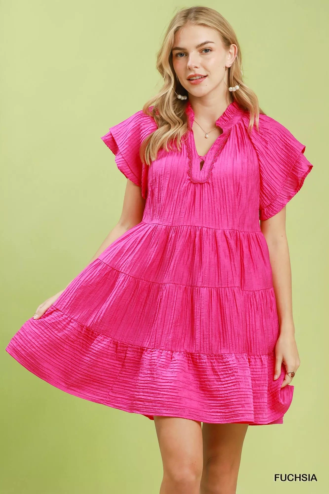 UMGEE Tiered Ruffle Sleeve Textured Mini Dress on Simply Obsessed