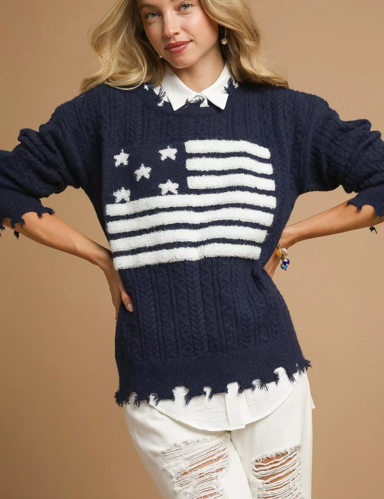 UMGEE Distressed American Flag Sweater on Simply Obsessed