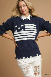 UMGEE Distressed American Flag Sweater on Simply Obsessed