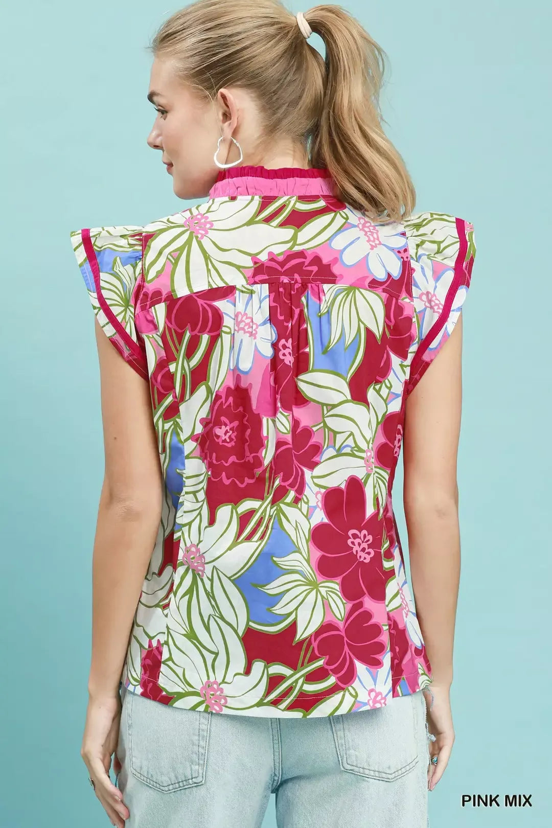 UMGEE Bold Floral Flutter Sleeve Top on Simply Obsessed