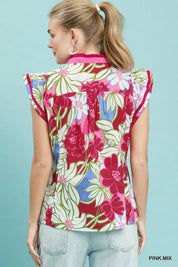 UMGEE Bold Floral Flutter Sleeve Top on Simply Obsessed
