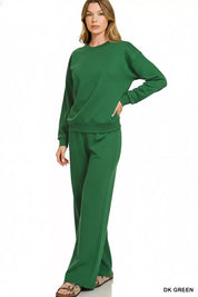 ZENANA Scuba Crewneck Pullover and Pants Set on Simply Obsessed