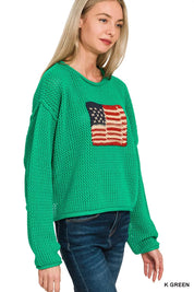 ZENANA American Flag Crew Neck Sweater on Simply Obsessed