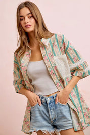 BIBI Eyelet Lace And Floral Mix And Match Shirt Top on Simply Obsessed