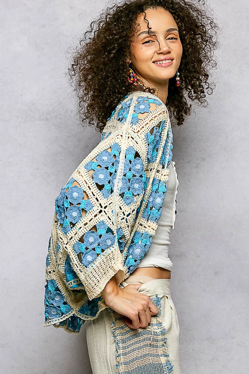 POL Open Front Floral Crochet Cardigan on Simply Obsessed