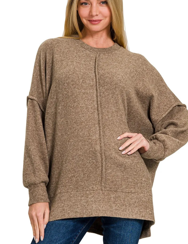 ZENANA Brushed Melange Hacci Oversized Sweater on Simply Obsessed