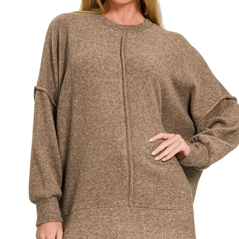 ZENANA Brushed Melange Hacci Oversized Sweater on Simply Obsessed