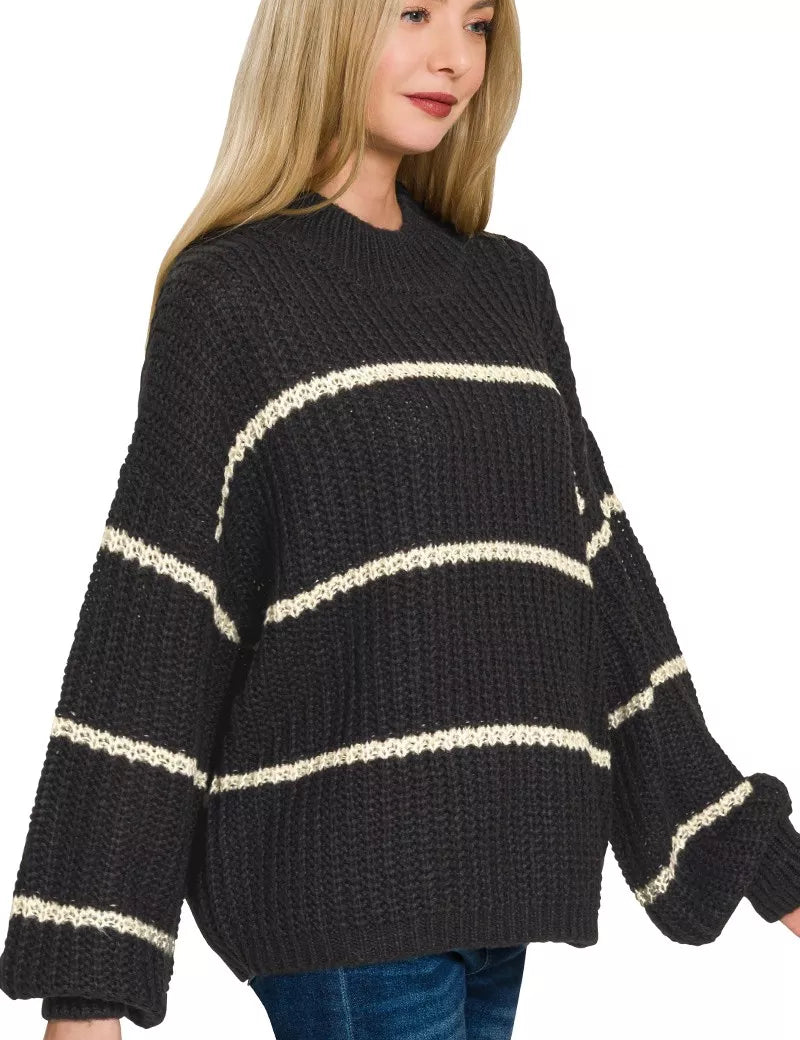 ZENANA Oversize Striped Sweater on Simply Obsessed