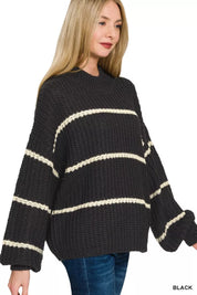 ZENANA Oversize Striped Sweater on Simply Obsessed