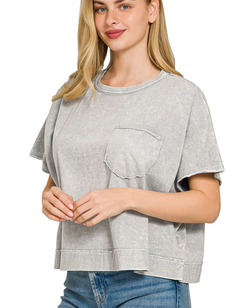 ZENANA Halo Snow Washed Boxy Top & Shorts Set on Simply Obsessed