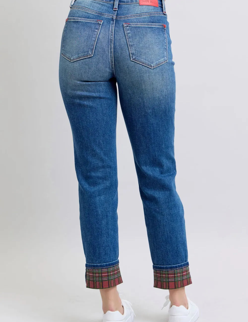 JUDY BLUE Full Size Plaid Print Cuff Straight Leg Jeans with Pockets *BF DEAL* on Simply Obsessed