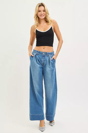 RISEN Slouchy Wide Leg Jeans With Pleats on Simply Obsessed