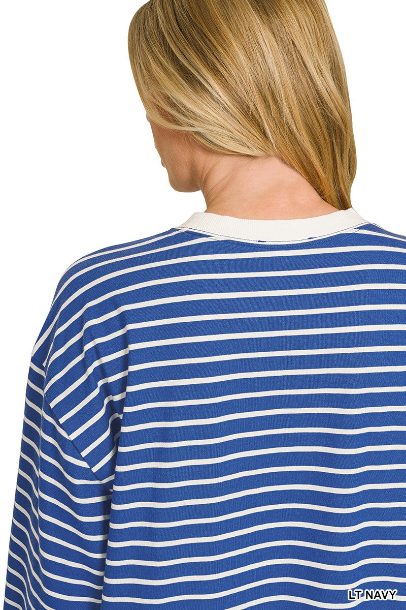 ZENANA Striped Rib Banded Sweatshirt on Simply Obsessed