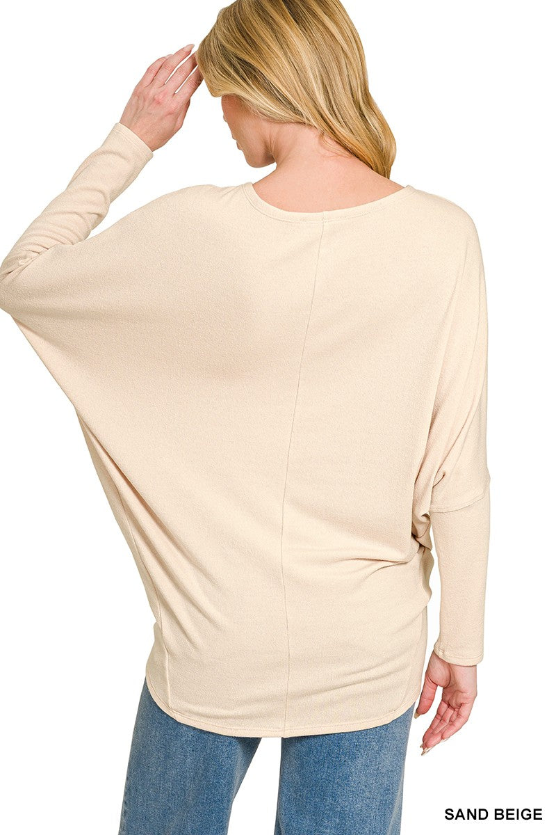ZENANA Hacci Dolman Sleeve Boat Neck Top on Simply Obsessed