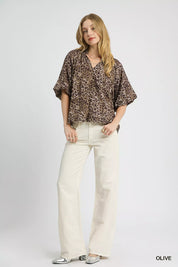 Umgee Leopard Bubble Sleeve Scalloped Hem Blouse on Simply Obsessed