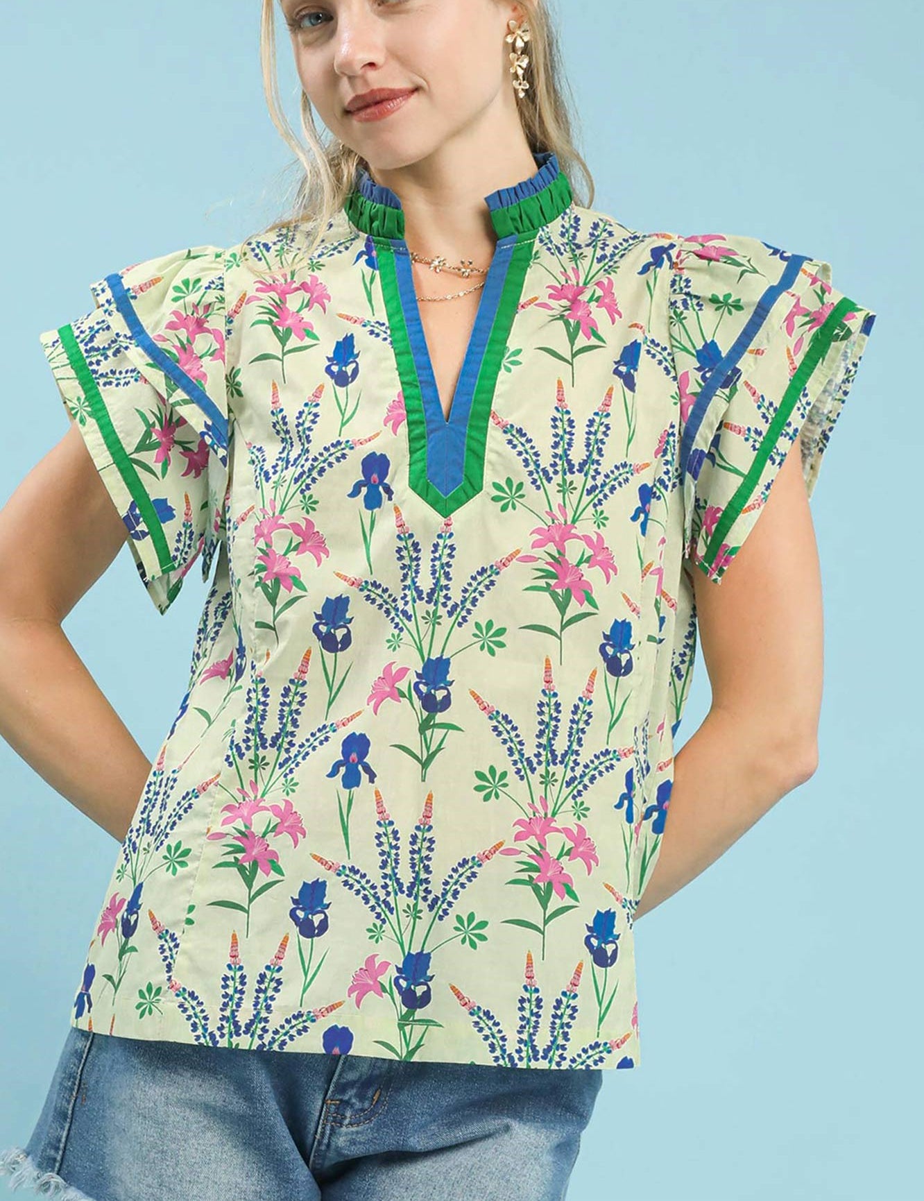 UMGEE Mix Floral Print Blouse with Contrast Trim **DEBUT SALE** on Simply Obsessed