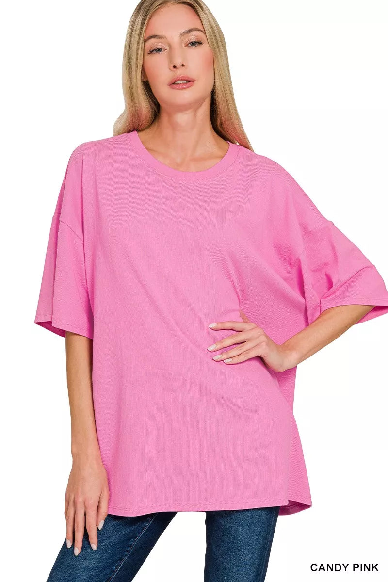 ZENANA Cotton Short Sleeve Oversized Tunic Tee on Simply Obsessed