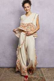 POL Lace Detail Floral Cropped Ruffled Top on Simply Obsessed