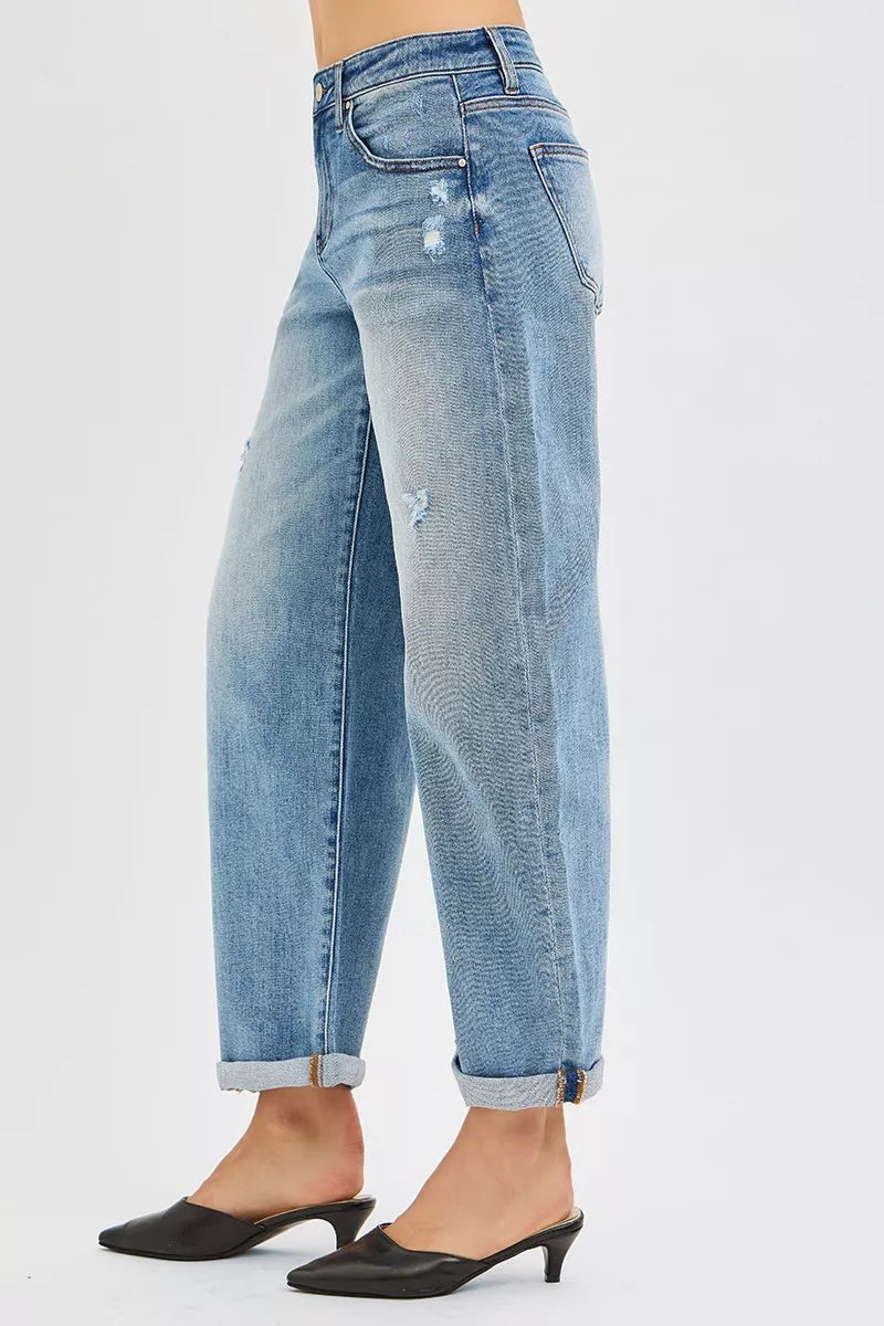 RISEN Full Size Slouchy Ankle Length Barrel Jeans with Cuffs Plus Size on Simply Obsessed