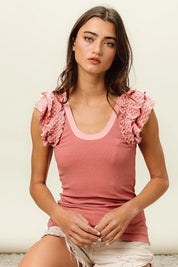 BiBi Rib Knit With Textured Ruffled Top on Simply Obsessed