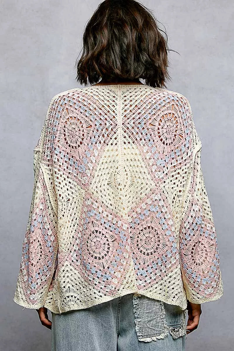 POL Open Front Crochet Cardigan with Granny Square Pattern on Simply Obsessed