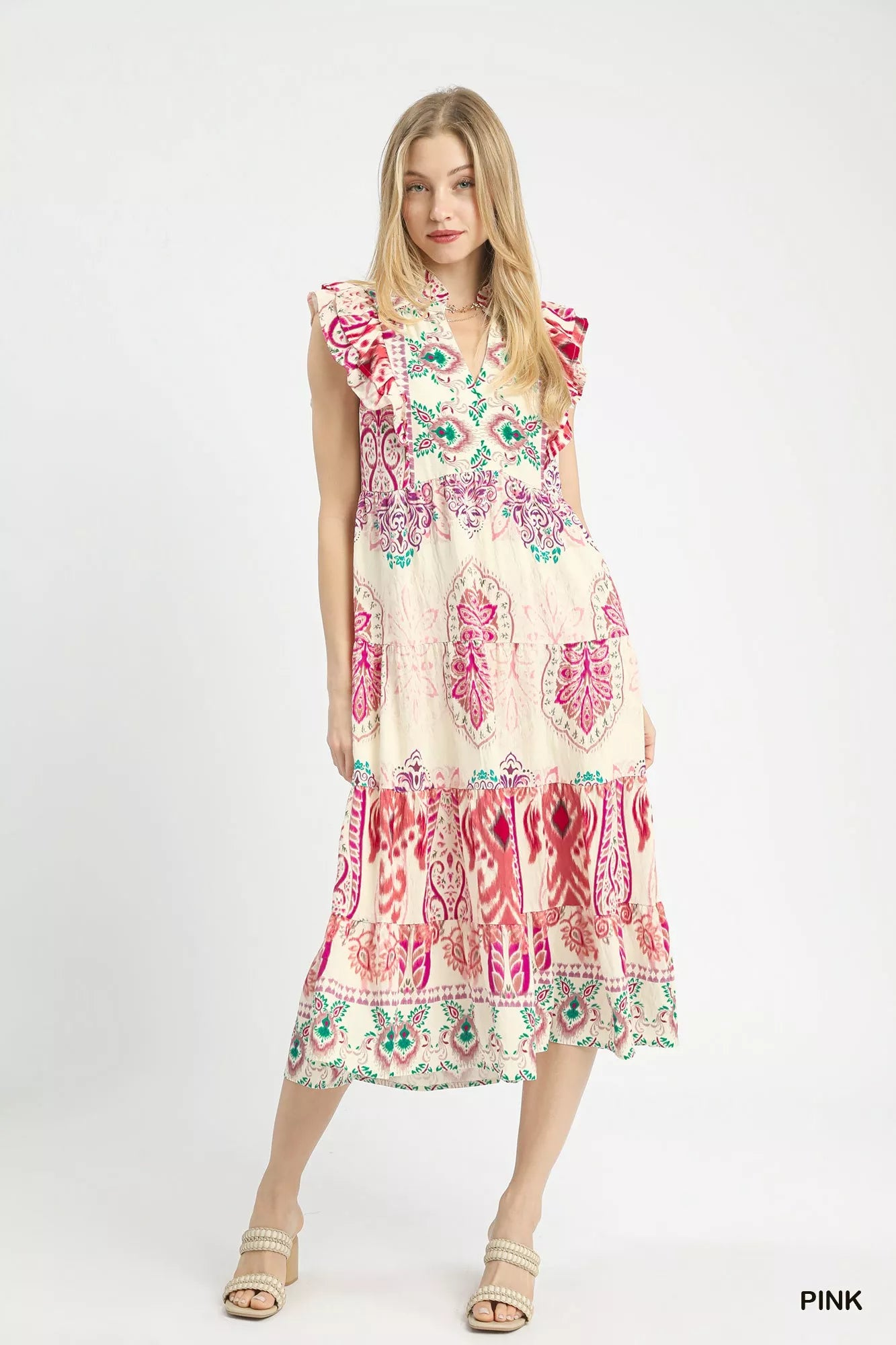 UMGEE Boho Boarder Print Ruffle Midi Dress on Simply Obsessed