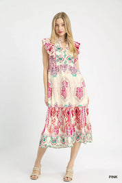 UMGEE Boho Boarder Print Ruffle Midi Dress on Simply Obsessed