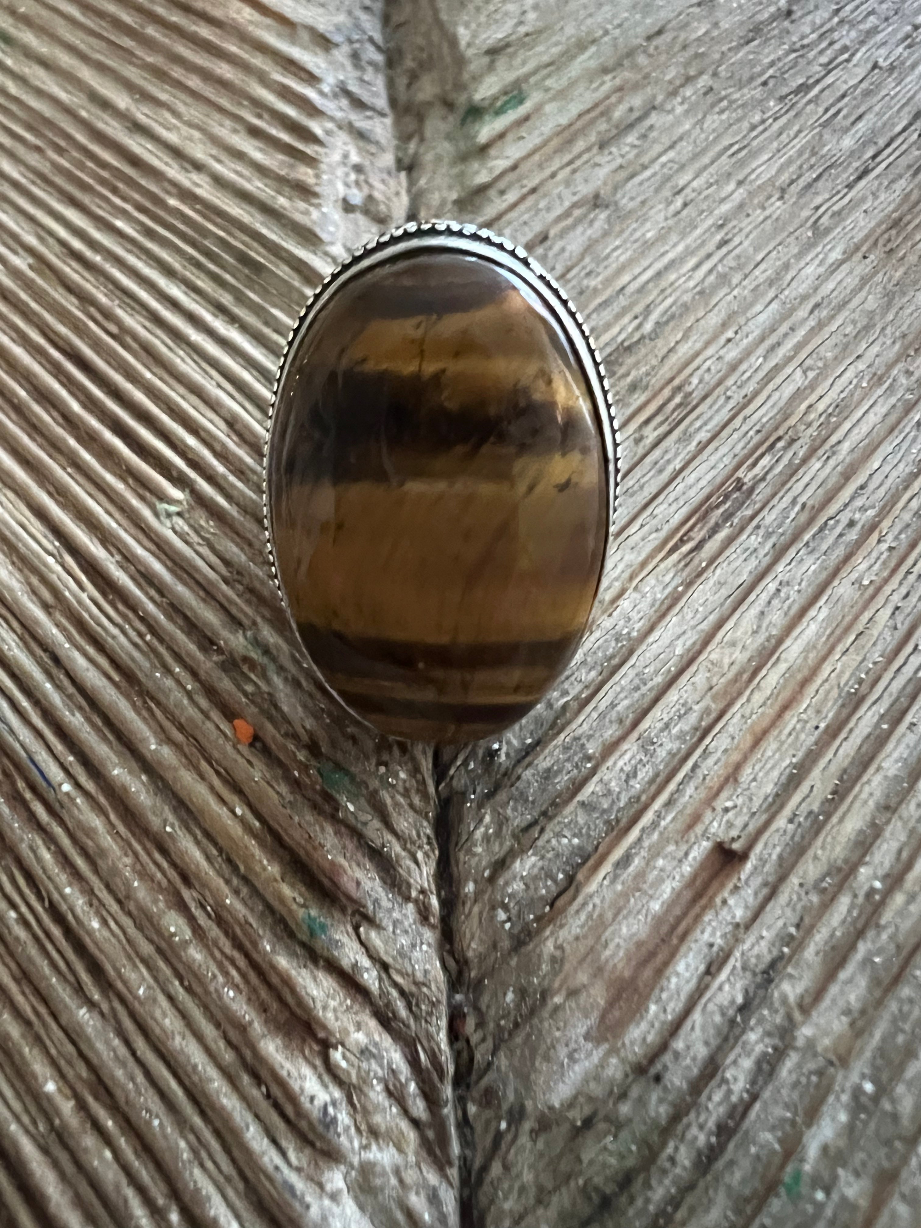 #19 One of a Kind Tiger Eye Turkish Silver Ring (Size 7) on Simply Obsessed