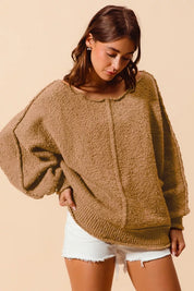 SO ME Loose Fit Exposed Seam Slouchy Boucle Sweater on Simply Obsessed