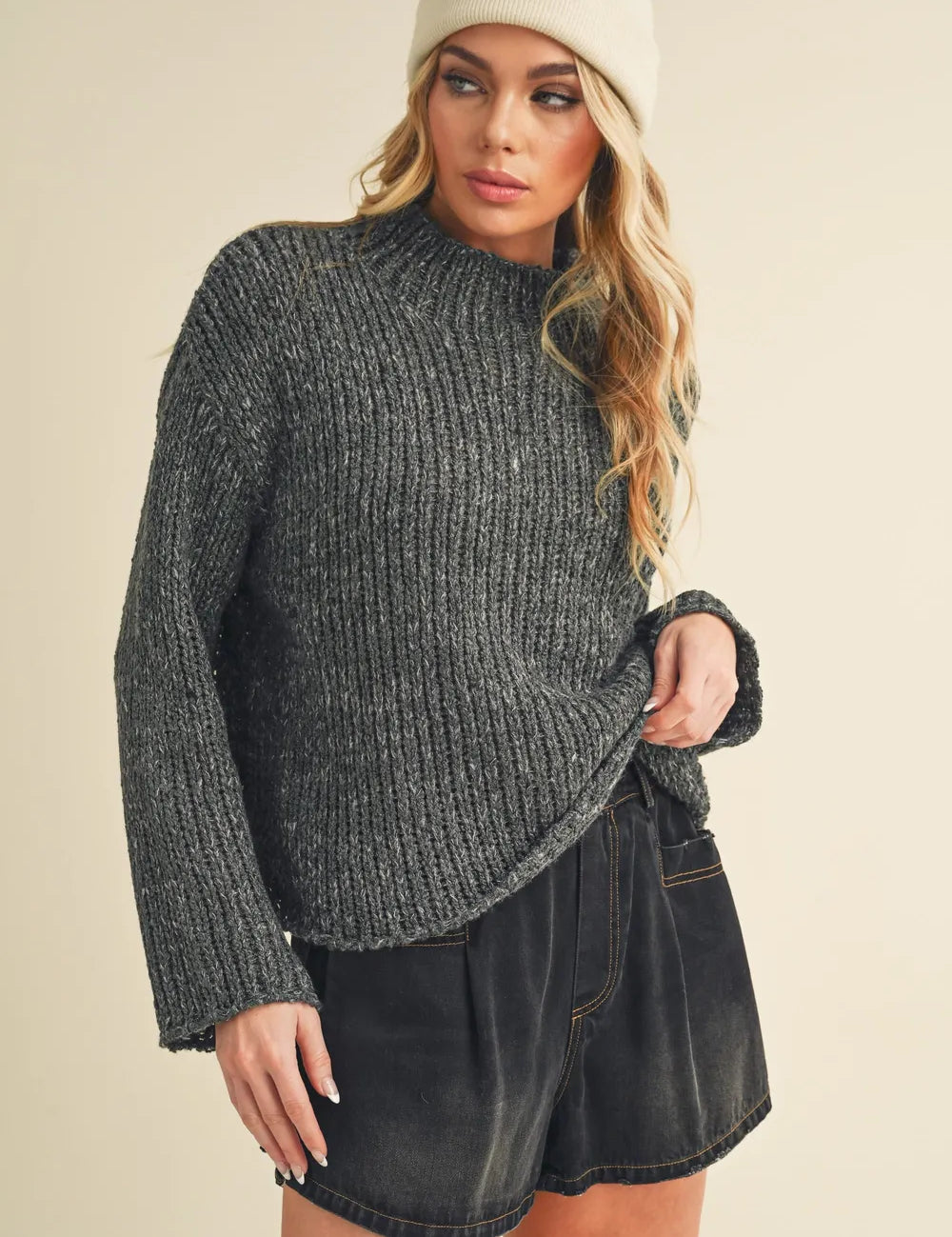 Aemi + Co Mock Neck Long Sleeve Sweater on Simply Obsessed
