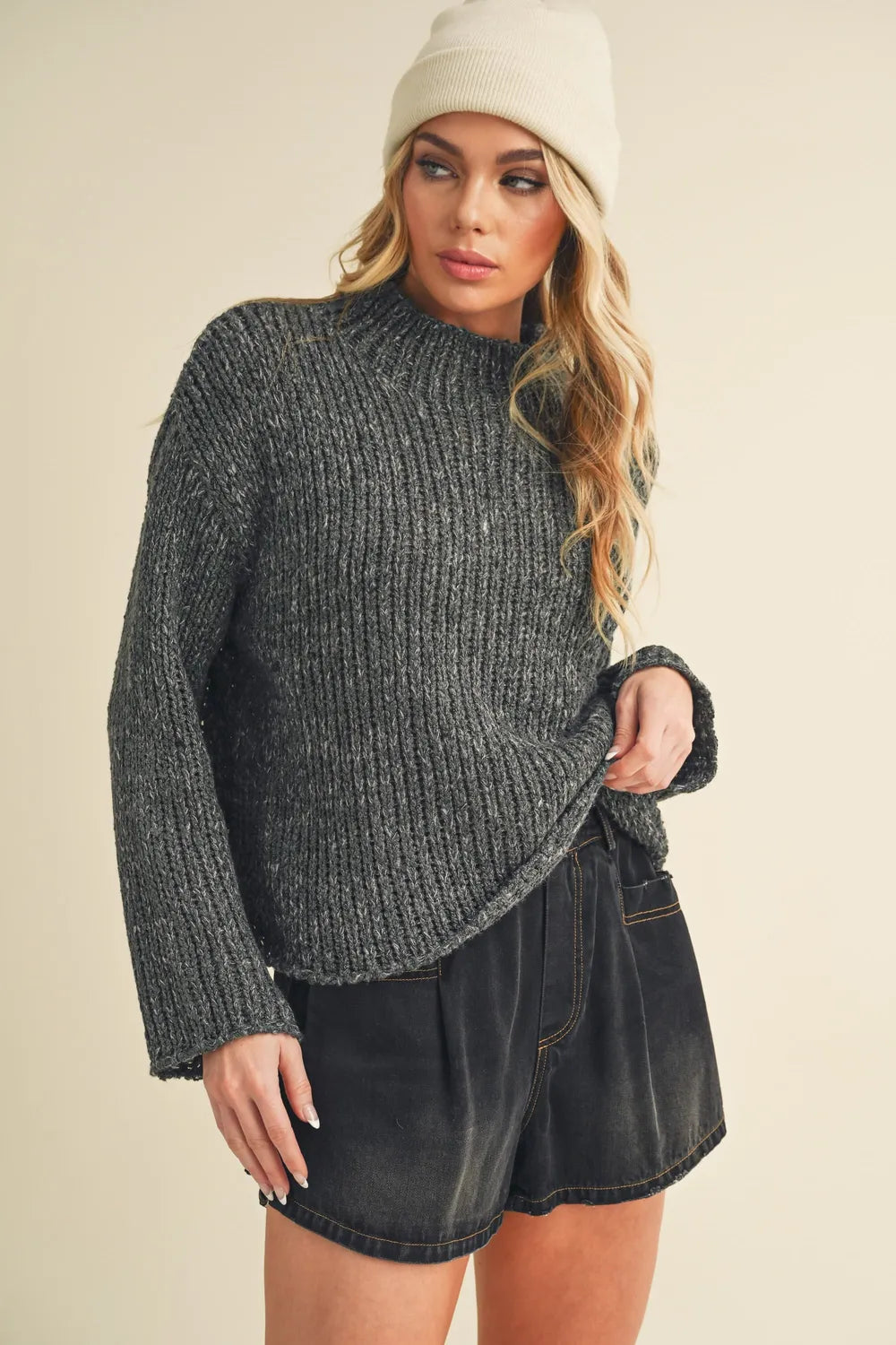 Aemi + Co Mock Neck Long Sleeve Sweater on Simply Obsessed