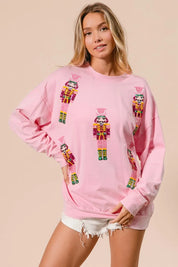 BIBI Sequin Nutcrackers Embroidery Christmas Sweatshirt on Simply Obsessed