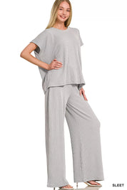 ZENANA Raised Rib Relaxed Top & Pants Set on Simply Obsessed