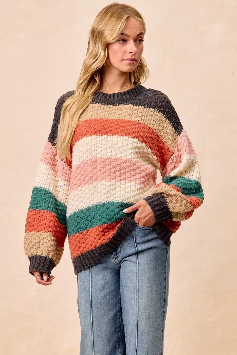 BiBi Stripes Color Block Chunky Sweater on Simply Obsessed
